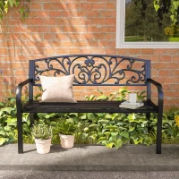 Outsunny 2-Seater Garden Bench, Steel-Black(m-7)