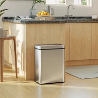 HOMCOM Papelera con sensor 50 L con cierre suave, papelera de cocina automática en acero inoxidable, plateado(m-6)