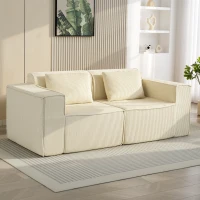 HOMCOM 3-Sitzer-Sofa, weiche Schaumstoffstruktur, breite Armlehnen, 2 Kissen, Cordbezug, Beige(m-2)