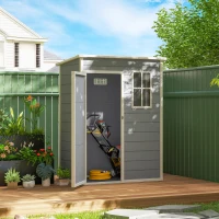 Outsunny 5' x 3' Garden Shed with Floor, Outdoor Storage Shed with Lockable Door, Window and Vent for Garden, Patio, Grey(m-10)