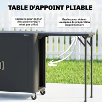 Outsunny Desserte jardin chariot de barbecue sur roulettes avec table latérale pliable placard étagères 166 x 54 x 88 cm noir(m-4)