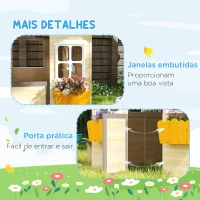 Outsunny Casa de Jardim de Madeira para Crianças de 3-7 Anos com Janelas 2 Floreiras e 1 Banco 113x94x134,5 cm Madeira(m-7)