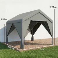 Outsunny Cenador de jardín pabellón impermeable estructura robusta de acero galvanizado con techo a dos aguas 3x3m gris(m-3)