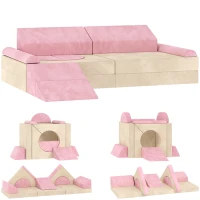 AIYAPLAY Kids Play Sofa, 12 Pieces Foam Modular Soft Play Set for Playroom, Children Convertible Sofa for Boys and Girls, Pink(m-1)