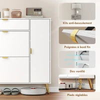 HOMCOM Mueble para 12 pares de zapatos, armario para zapatos, 2 cajones abatibles, 4 compartimentos, 99,4x23,8x106,6cm, blanco(m-5)