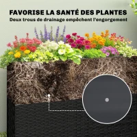 Outsunny Jardinière surélevée en résine tressée, support de fleurs avec bac amovible et pieds réglables, cadre en acier, noir(m-7)