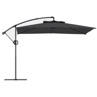 Outsunny Parasol descentrado cuadrado 3 x 3 m con manivela, base cruzada, parasol inclinable rotación a 360° lona 180 g/m² gris oscuro