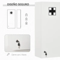 kleankin Botiquín de Pared de Primeros Auxilios 5 Niveles con Estantes Ajustables de Vidrio Cerradura Llaves 30x20x70 cm Blanco(m-6)