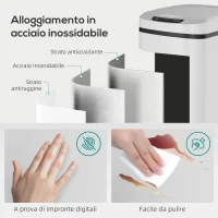 HOMCOM Cestino Rifiuti da 12L a Infrarossi con Secchio Rimovibile, in Acciaio Inox, ABS e PP, 28x22x41 cm, Bianco(m-7)