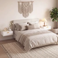 HOMCOM Lote de 2 mesitas de noche murales, mesitas de noche suspendidas con cajón ondulado, 40 x 30 x 15 cm, blanco(m-5)