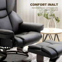 HOMCOM Fotoliu Relax cu Taburet Suport pentru Picioare și Funcție de Masaj, Rabatabil la 145° și Rotativ la 360°, Negru(m-7)