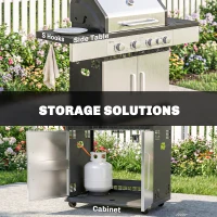 Outsunny 4+1 Burner Gas BBQ Grill, Portable Gas Barbecue Grill with Side Burner, Warming Rack, Side Shelf, Storage Cabinet(m-6)