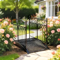 Outsunny Pont de Jardin en Métal Style Baroque Passerelle Décorative avec Garde-Corps 91cm et Charge 100kg Noir(m-10)