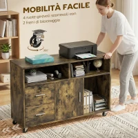 HOMCOM Mobile Porta Stampante a Rotelle con 2 Cassetti, 3 Ripiani e 2 Armadietti, in Legno, 100x35x65 cm, Marrone(m-5)