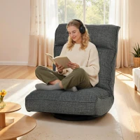 HOMCOM Poltrona de chão dobrável giratória 360°, cadeira de chão estofada com encosto ajustável em 5 posições, 58x107x79cm, cinza(m-5)