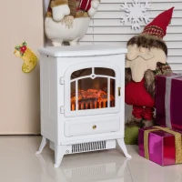 HOMCOM Lareira elétrica com aquecimento, lareira elétrica com efeito de chama LED, 950/1850 W lareira decorativa, fogo elétrico com proteção contra superaquecimento, Branco(m-5)