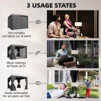 Outsunny 3 x 3 m Louvered Pergola with Adjustable Metal Louvred Roof, Aluminium Patio Gazebo with Netting and Curtains, Dark Grey(m-6)