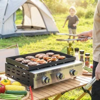 Outsunny Plancha a gás 9 kW 3 queimadores em aço inoxidável, superfície de cozedura 56,5 x 33 cm, bandeja de recolha de gorduras, preto(m-6)