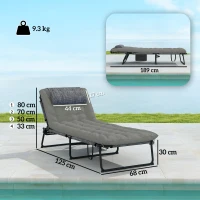 Outsunny Lettino da Giardino Pieghevole e Reclinabile con Tasca Laterale, 68x189x30 cm, Nero e Grigio(m-3)