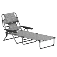 Outsunny Sonnenliege Gartenliegen Relaxliege, klappbar, wetterbeständig, 194 cm x 72 cm x 31 cm, Schwarz + Grau(m-1)