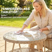 Outsunny Bijzettafel van polyrattan, tweelaagse koffietafel met opbergruimte, glazen tafelblad, verstelbare voetjes, 65 x 65 x 50 cm, geel(m-5)