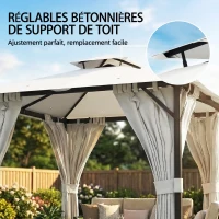 Outsunny Pérgola de jardín exterior 3x3 m pabellón de jardín, techo doble, cortinas, ganchos de techo, estructura metálica, crema(m-4)