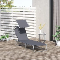 Outsunny Transat Bain de Soleil Pliable Chaise Longue Pliante Grand Confort Dossier Inclinable Multi-positions et Pare-Soleil réglable Dim. 187L x 58l x 36H cm gris(m-10)