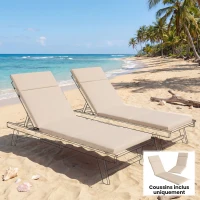 Outsunny Juego de 2 Cojines para Tumbona Baño de Sol con 6 Correas, Resistencia UV, 183x53,5x6,5cm, Crema(m-2)