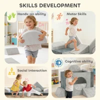 AIYAPLAY Kids Play Sofa, 12 Pieces Foam Modular Soft Play Set for Playroom, Children Convertible Sofa for Boys and Girls, Grey(m-7)