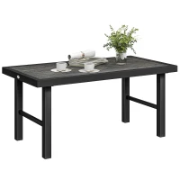 Outsunny Metal Garden Coffee Table, Outdoor Side Table with SPC Woodgrain Tabletop for Outside, 100 x 52 x 46cm, Dark Grey(m-10)