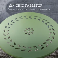 Outsunny Kleine ronde bijzettafel, tuintafel met bloem- en bladpatroon, van staal, Ø 40 x 50 cm, groen(m-4)