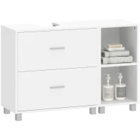 HOMCOM Móvel para Lavatório, Armário de Casa de Banho com 2 Gavetas e 2 Prateleiras Abertas, para Lavatório com Pedestal, 90x30x60 cm, Branco(m-10)