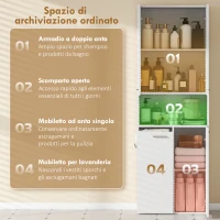 HOMCOM Mobile da Bagno a 2 Ante con Cesto Portabiancheria a Ribalta e Ripiano Aperto, 60x30x174 cm, in Legno, Bianco(m-4)