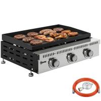 Outsunny Plancha a gás 9 kW 3 queimadores em aço inoxidável, superfície de cozedura 56,5 x 33 cm, bandeja de recolha de gorduras, preto(m-7)