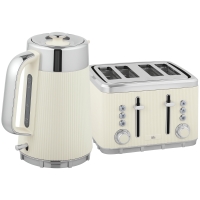 HOMCOM Conjunto Chaleira 1,7 L 2200 W com Função de Cozedura Rápida Filtro Descalcificador e Torradeira de 4 Fatias com 7 Níveis de Tostagem Creme