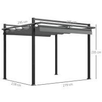 Outsunny 3 x 3(m) Retractable Pergola, Garden Gazebo Shelter with Aluminium Frame, for Grill, Patio, Deck, Dark Grey(m-3)