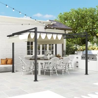 Outsunny 3 x 4m Aluminium Pergola, with Retractable Roof - Grey/Khaki(m-9)