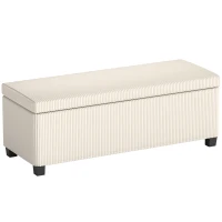 HOMCOM Bancă pentru Capătul Patului cu Spațiu de Depozitare de 84L, din Țesătură cu Aspect de Catifea și Oțel, 112x42x40 cm, Bej(m-1)