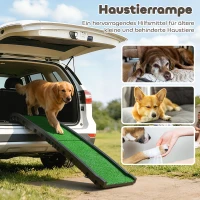 PawHut Hunderampe klappbar Hundetreppe rutschfest Einstiegshilfe für Kofferraum, für Tiere bis 90 kg 155x38,5x15,5 cm Schwarz(m-4)