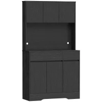 HOMCOM Aparador de cocina con encimera, 6 puertas, armario alto de gran capacidad con estantes, negro(m-1)
