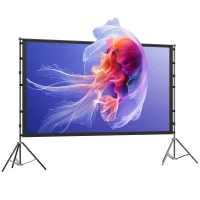 HOMCOM Tela para Projetor 254 cm 16:9 HD 4K/8K, Ângulo de Visão 160°, Dupla Face e Tripés Dobráveis, Branco(m-1)