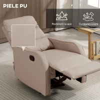 HOMCOM Fotoliu Reclinabil 160° cu Suport pentru Picioare, din Piele PU, Lemn și Oțel, 65x89x100 cm, Maro Deschis(m-6)