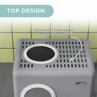 PawHut Lădiță pentru Pisici cu Capac și Lopățică, Intrare Dublă și Tavă Detașabilă, 52x41x38,5 cm, Gri(m-6)