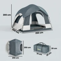 Outsunny Tienda de camping para 2-4 personas impermeable, tienda familiar con 3 puertas, toldo desmontable, lona de suelo, bolsa de transporte, azul oscuro(m-3)
