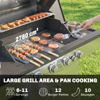 Outsunny 4+1 Burner Gas BBQ Grill, Portable Gas Barbecue Grill with Side Burner, Warming Rack, Side Shelf, Storage Cabinet(m-4)