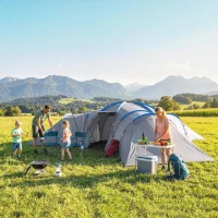 Outsunny 6-9 Man Large Tunnel Tent with 3 Bedrooms, Living Area and Porch, Stand-up Camping Tent, Portable with Bag, Light Grey(m-8)