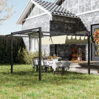 Outsunny 3 x 4m Aluminium Pergola, with Retractable Roof - Grey/Khaki(m-2)