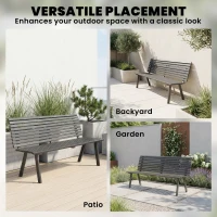 Outsunny Banc de jardin 3 places résistant aux intempéries en métal, assise large, design à lames, jusqu'à 240 kg 154 x 68 x 88 cm(m-4)