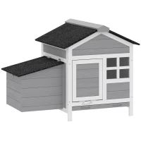 PawHut Gallinero de madera, techo de asfalto y nido refugio para 4 gallinas con ventana acrílica 92 x 64 x 69 cm gris(m-1)