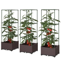 Outsunny Canteiro elevado com treliça Conjunto de 3 Caixas de plantio Vaso de flores com orifícios de drenagem(m-7)